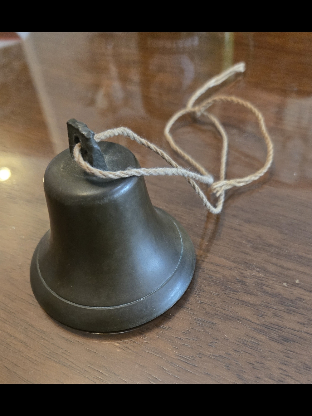 Vintage Brass 3 Inch Table Bell in Dark Bronze With Cast Iron Clapper